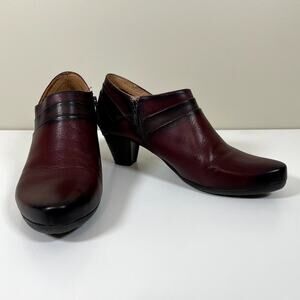 PIKOLINOS Womens 10 Burgundy Side Zip Leather Ankle Boots Stacked Heel Western
